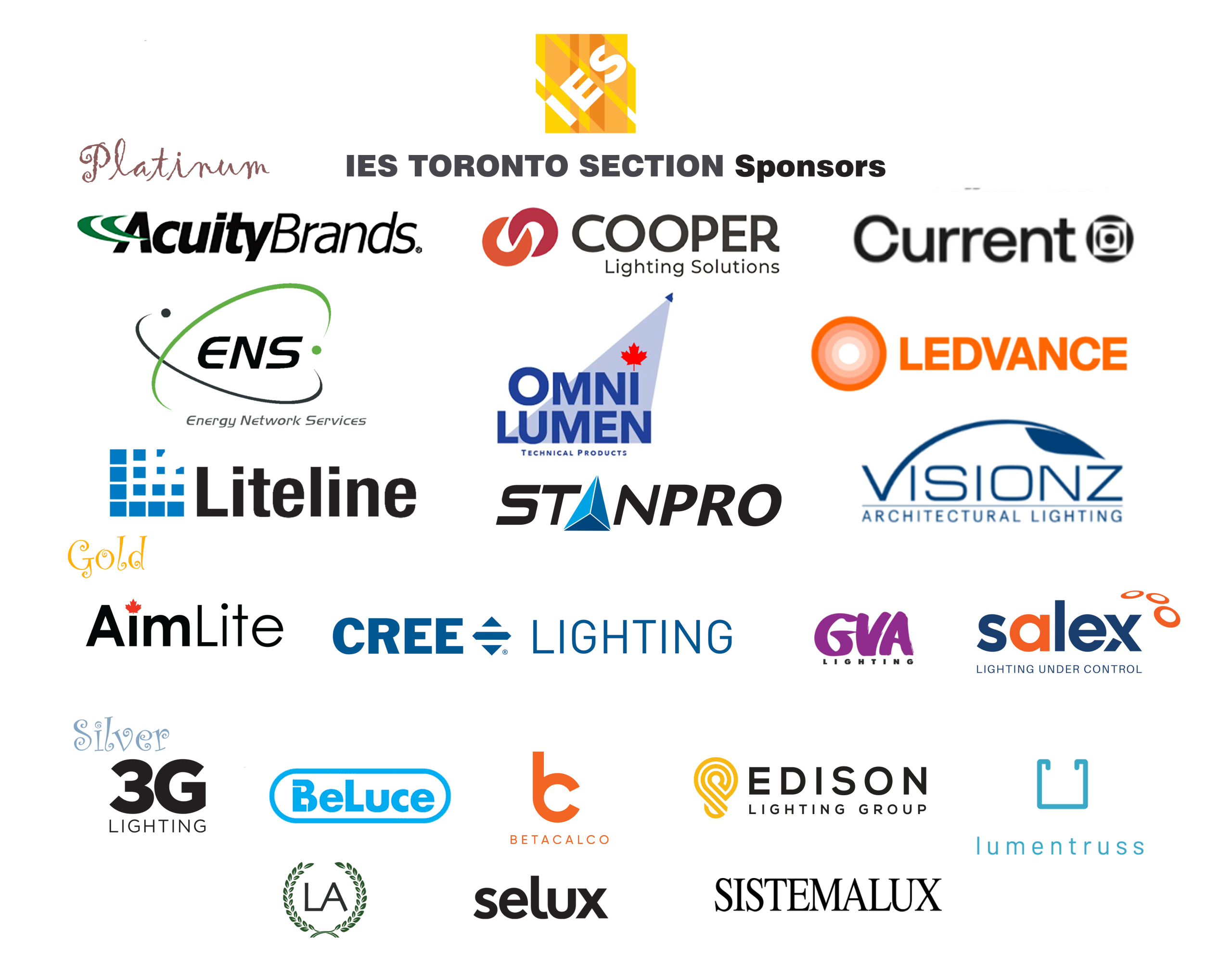 IES Toronto Section | Platinum, Gold and Silver Sponsors logos IES Toronto Section | Platinum, Gold and Silver Sponsors logos